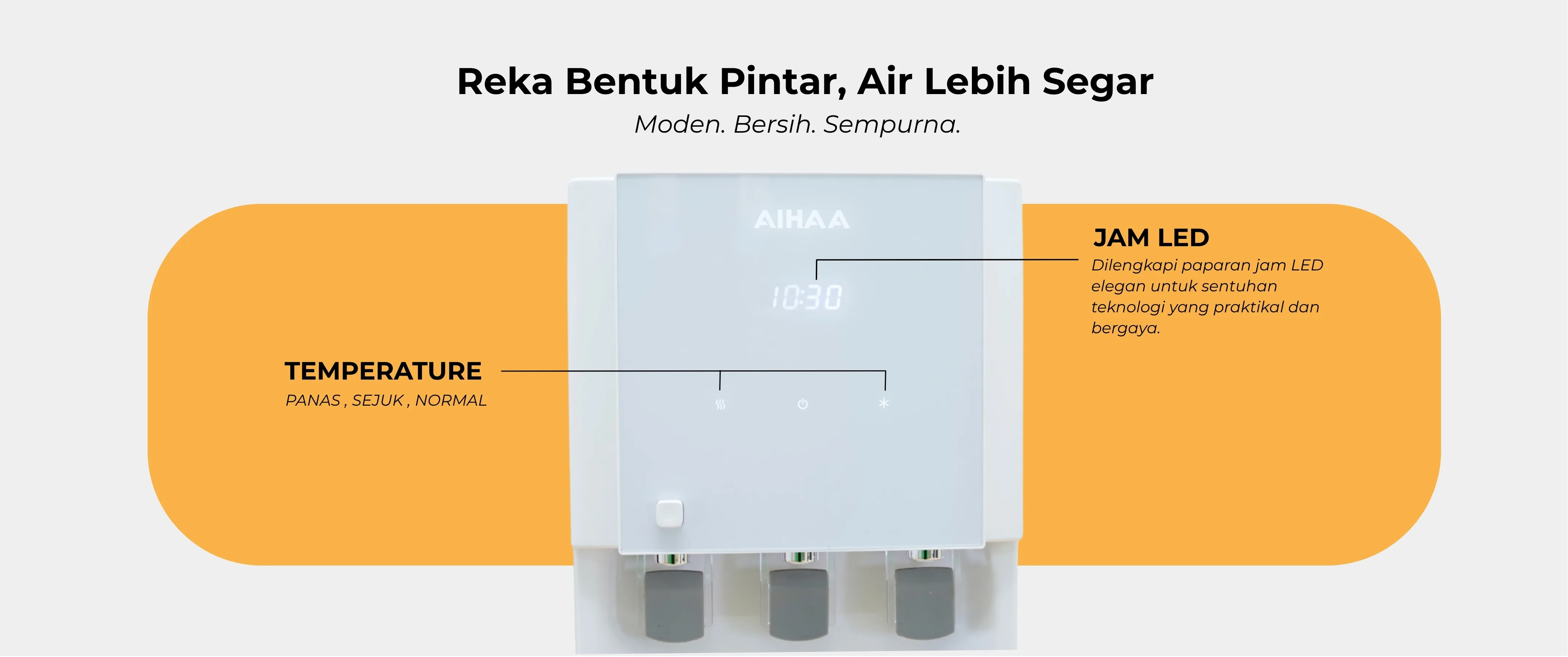 AIHAA EAN dilengkapi Jam LED dan kawalan temperatur — Panas, Sejuk, Normal.